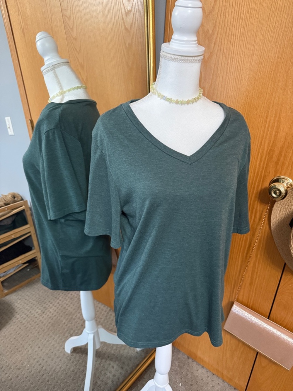 Basic V-Neck Women’s Top in Forest Green